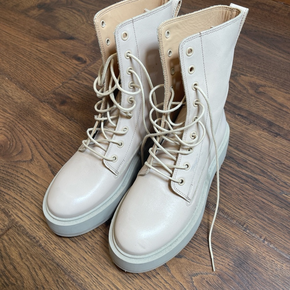 Elegant Cream Lace-Up Combat Boots